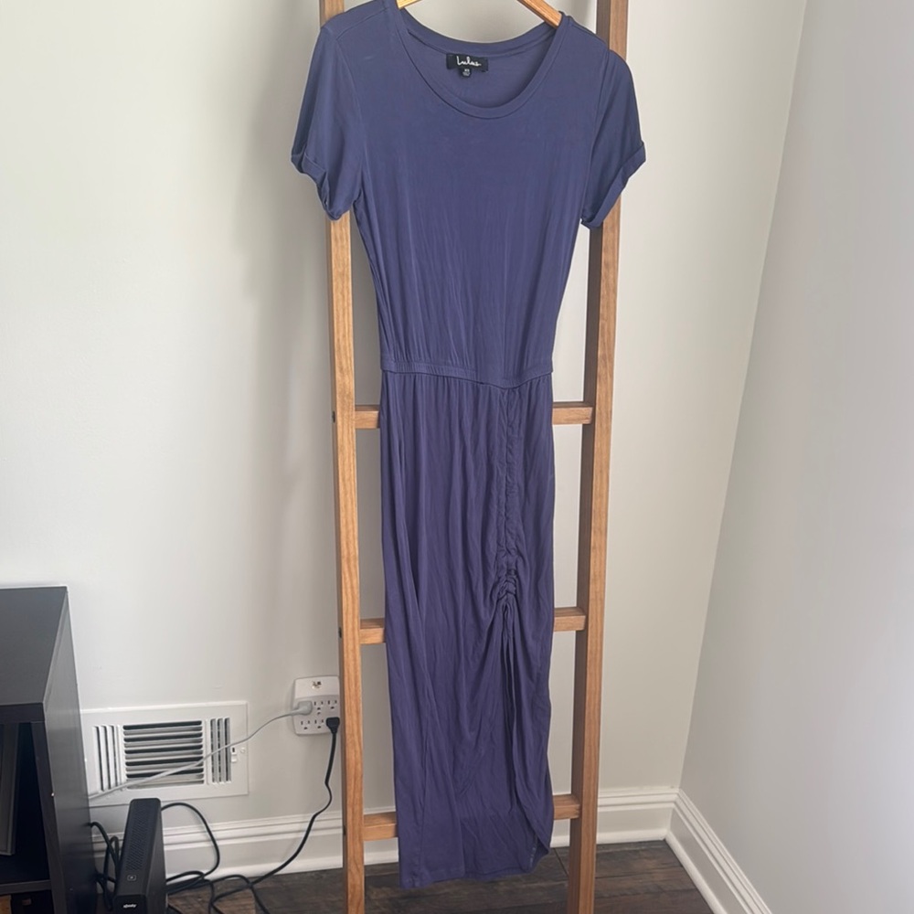 Lulu's | Small Blue Sheath Maxi Dress Crew Neck Short Sleeve